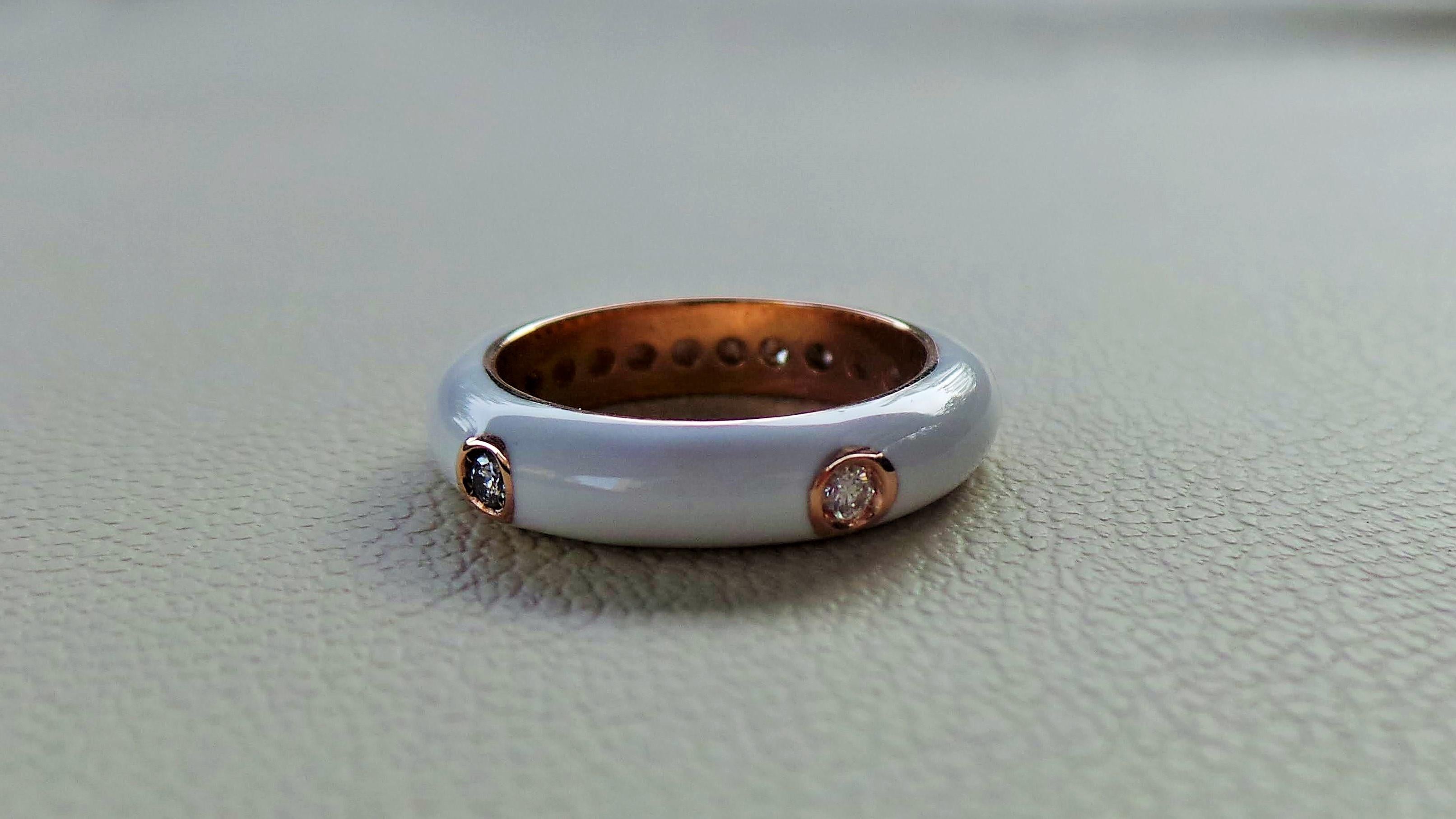 Women's Colored Enamelled Stackable White Rose Gold Diamonds 0.20k Cocktail Ring For Sale
