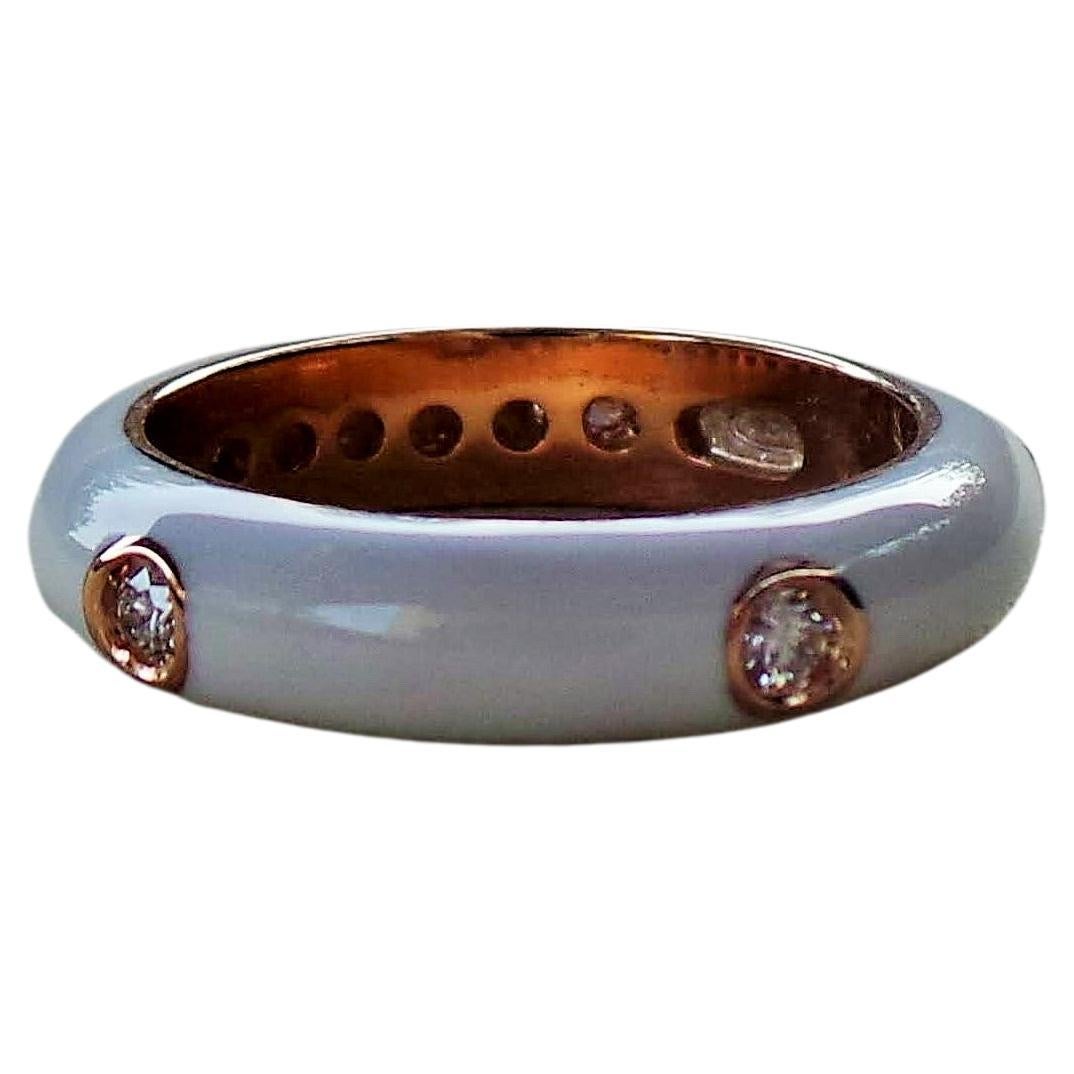 Colored Enamelled Stackable White Rose Gold Diamonds 0.20k Cocktail Ring For Sale