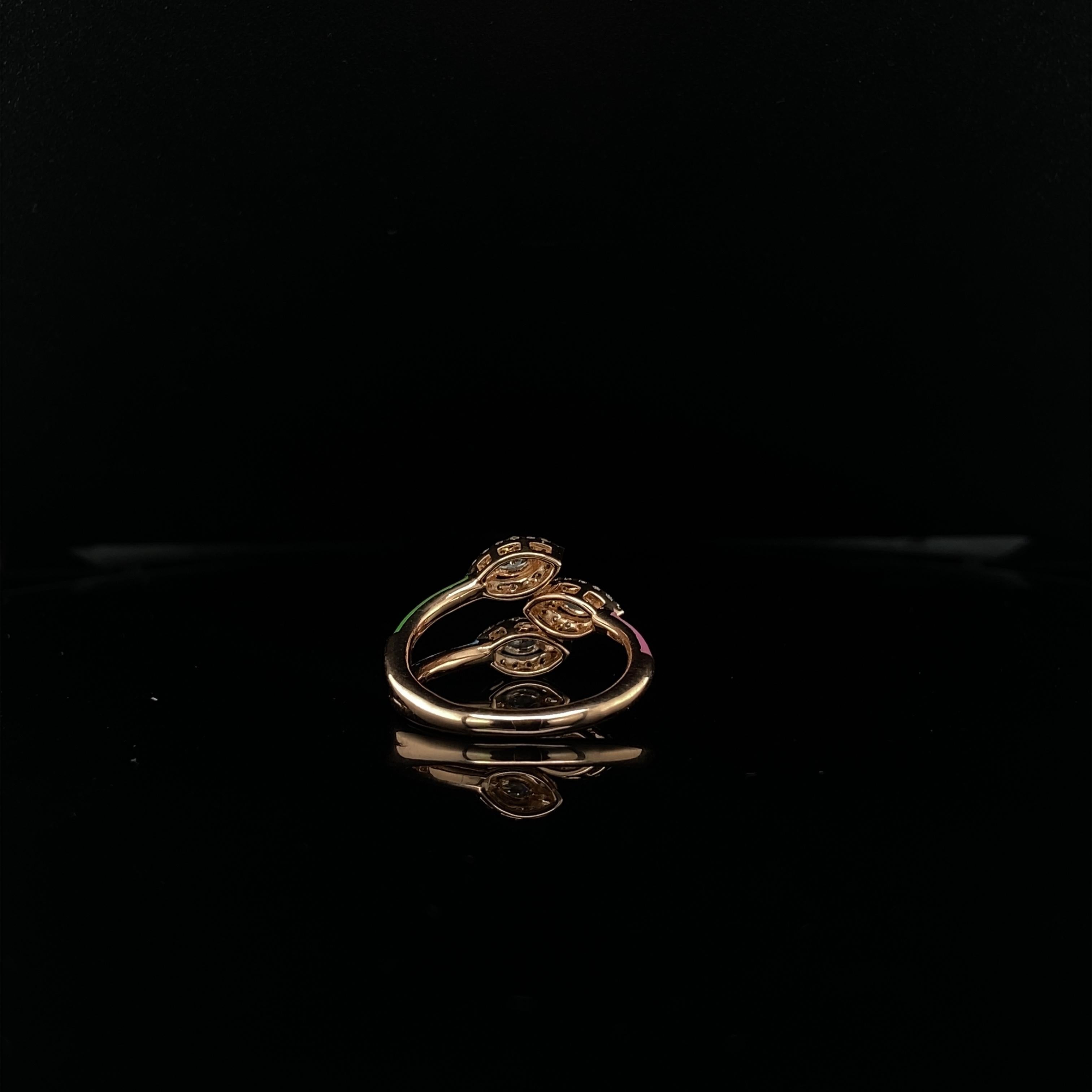 En vente :  Bague émaillée de couleur avec diamants marquises en or massif 18 carats 13