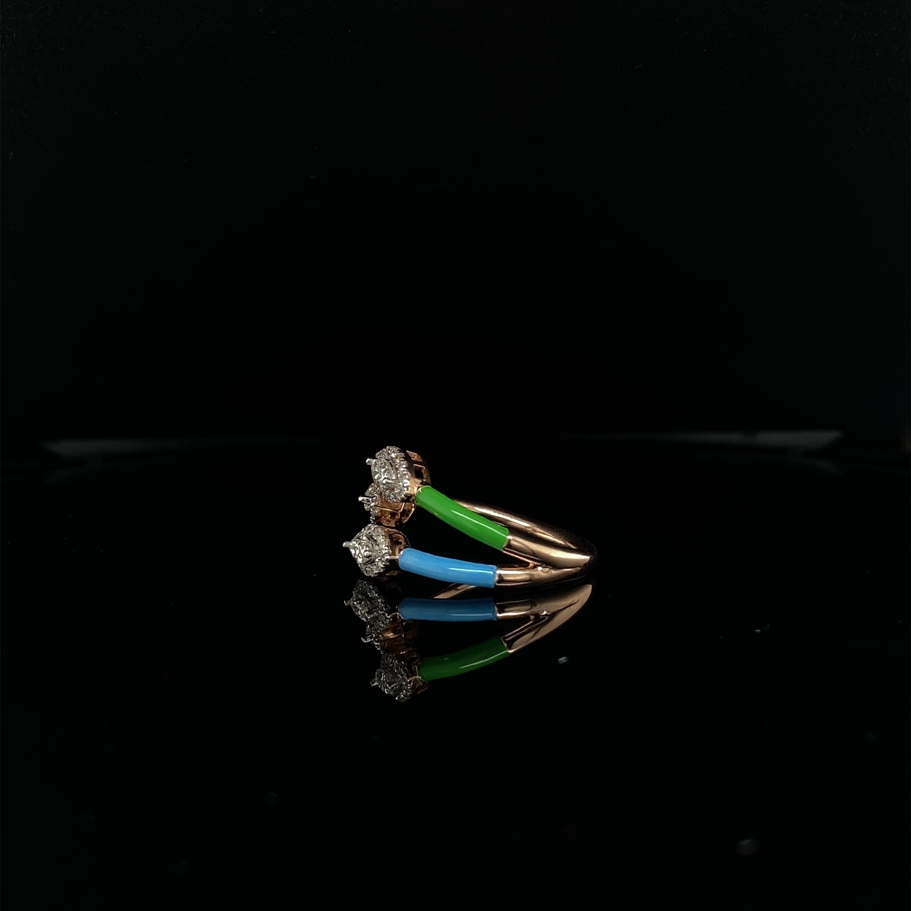 For Sale:  Colored Enamelling Ring with Marquise Diamonds in 18k Solid Gold 14