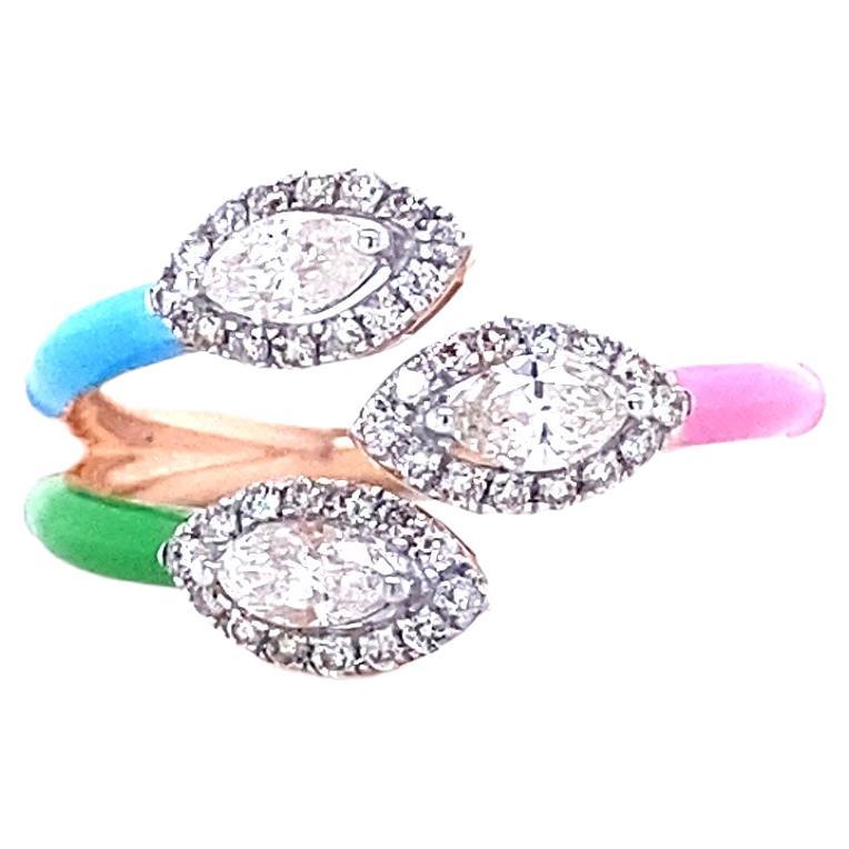 En vente :  Bague émaillée de couleur avec diamants marquises en or massif 18 carats 2