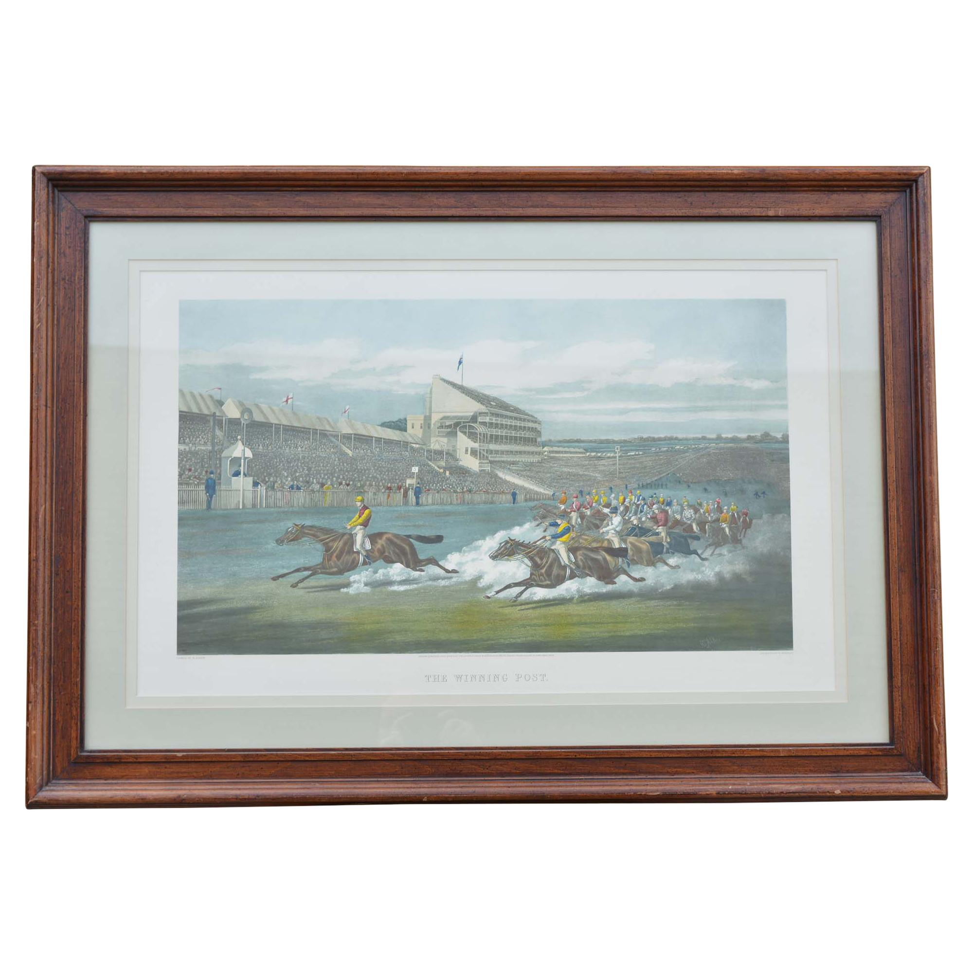 Colored Engraving Horse Race Scene Framed For Sale