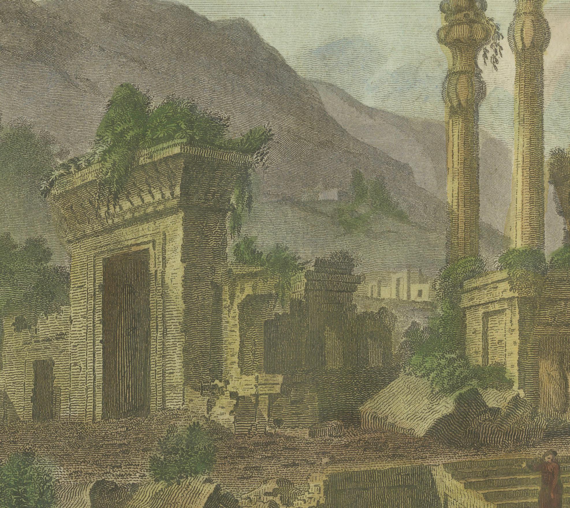 Engraved Colored Engraving of the Ancient Ruins of Persepolis in Persia (Iran), 1782  For Sale
