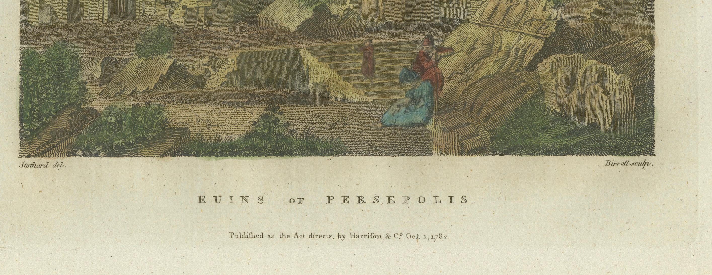 Late 18th Century Colored Engraving of the Ancient Ruins of Persepolis in Persia (Iran), 1782  For Sale