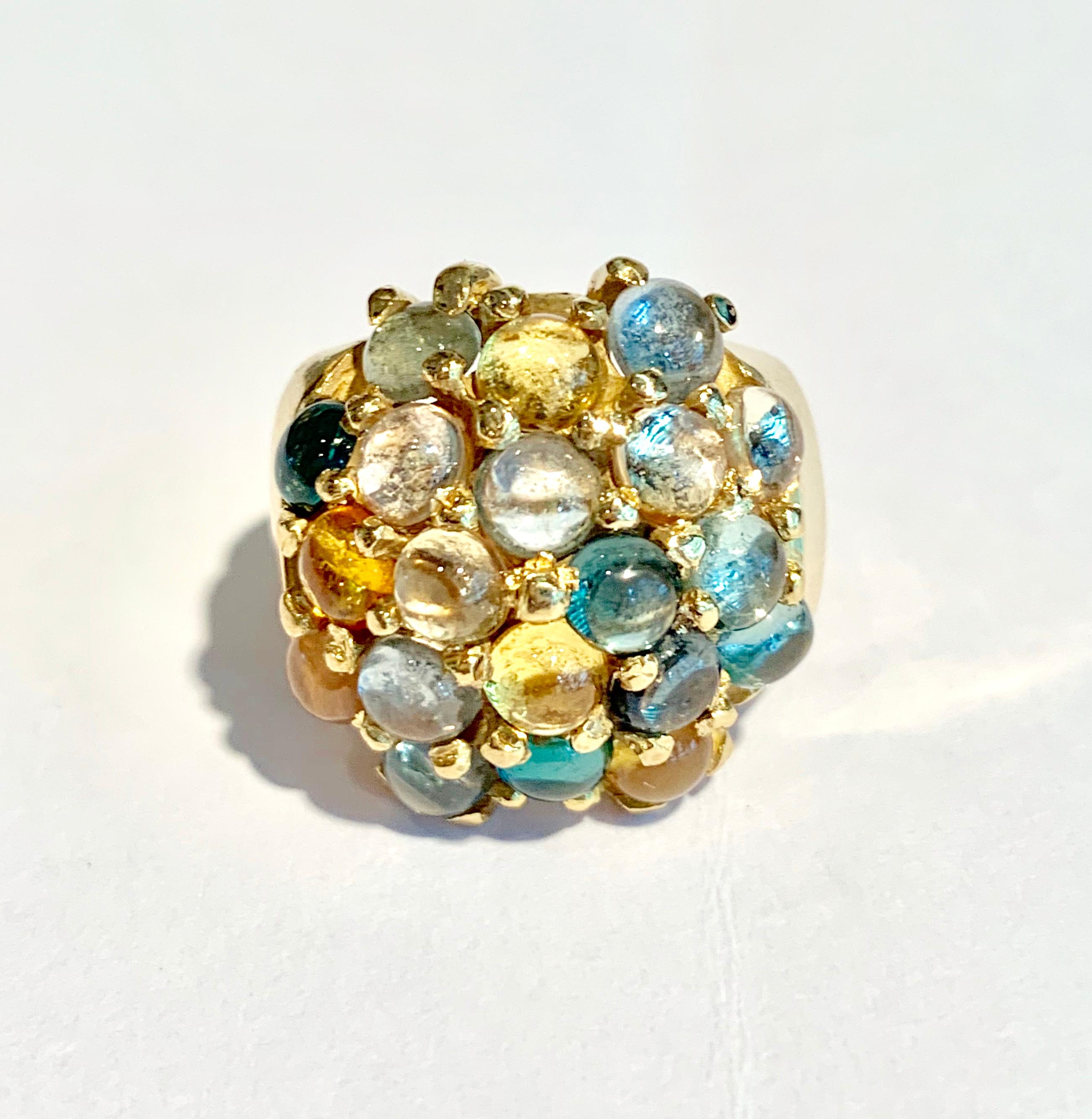 Contemporary Colored Gems 18 Carat Yellow Gold Tutti Frutti Italian Ring