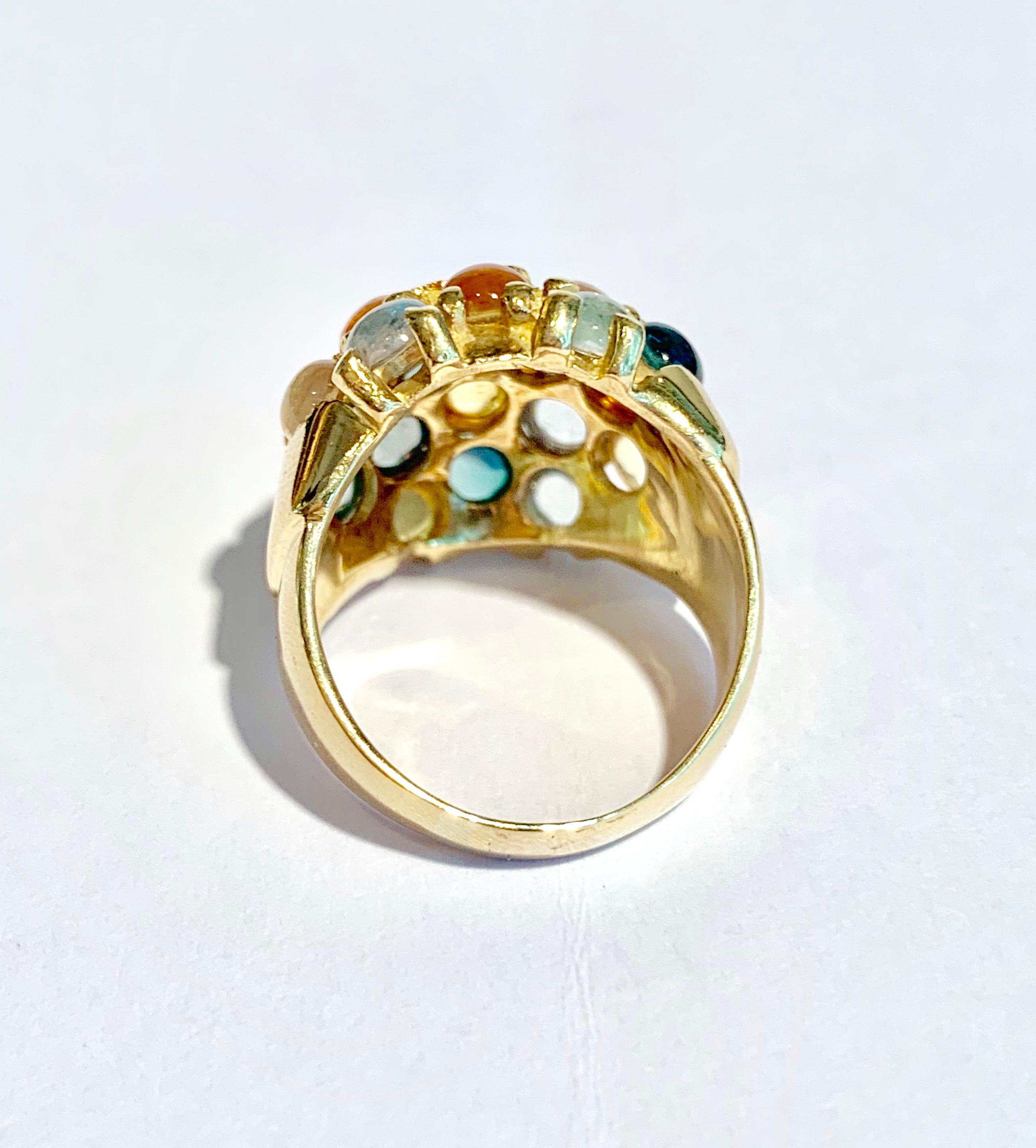 Round Cut Colored Gems 18 Carat Yellow Gold Tutti Frutti Italian Ring