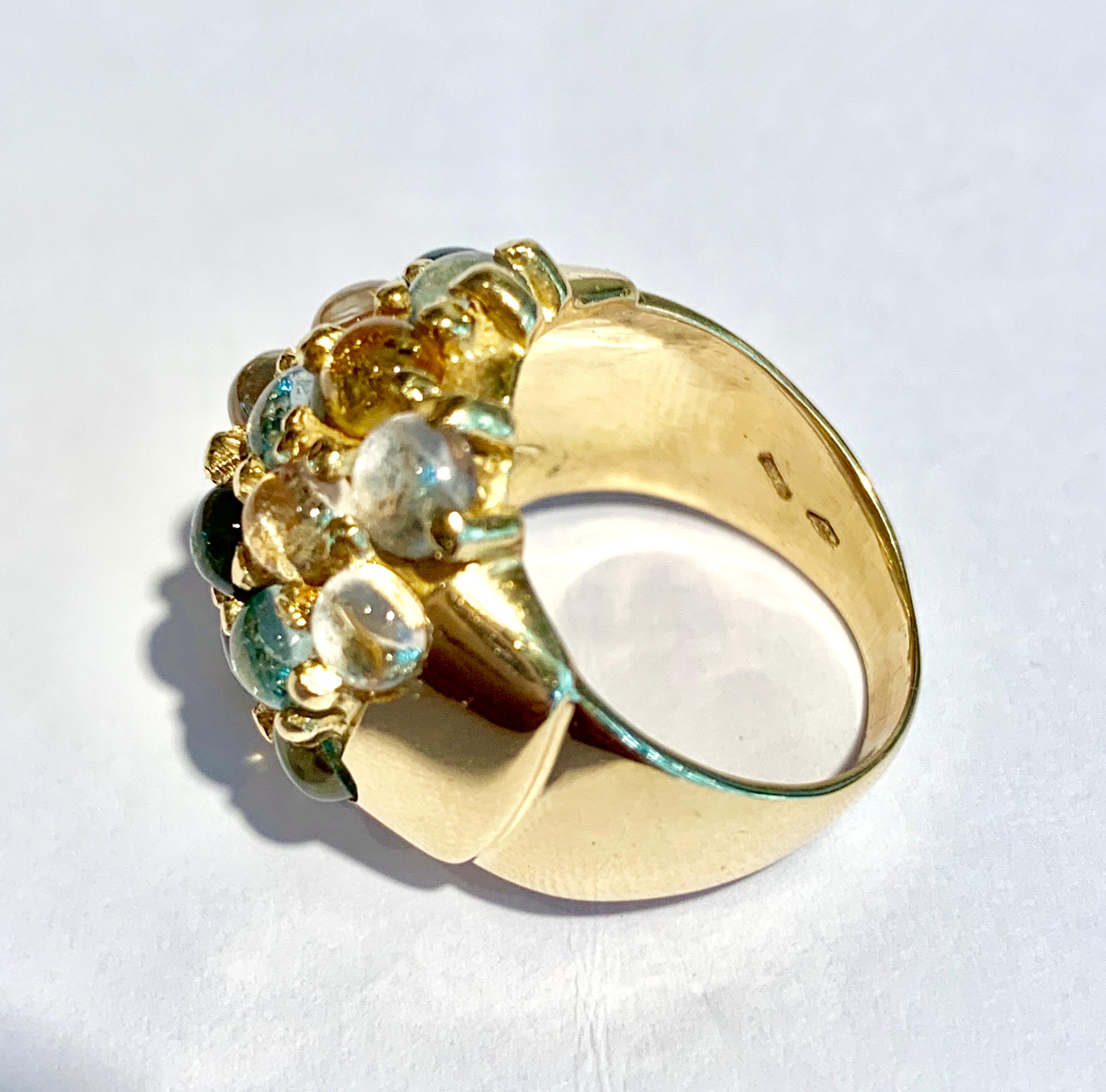 Colored Gems 18 Carat Yellow Gold Tutti Frutti Italian Ring In Excellent Condition In Paris, FR
