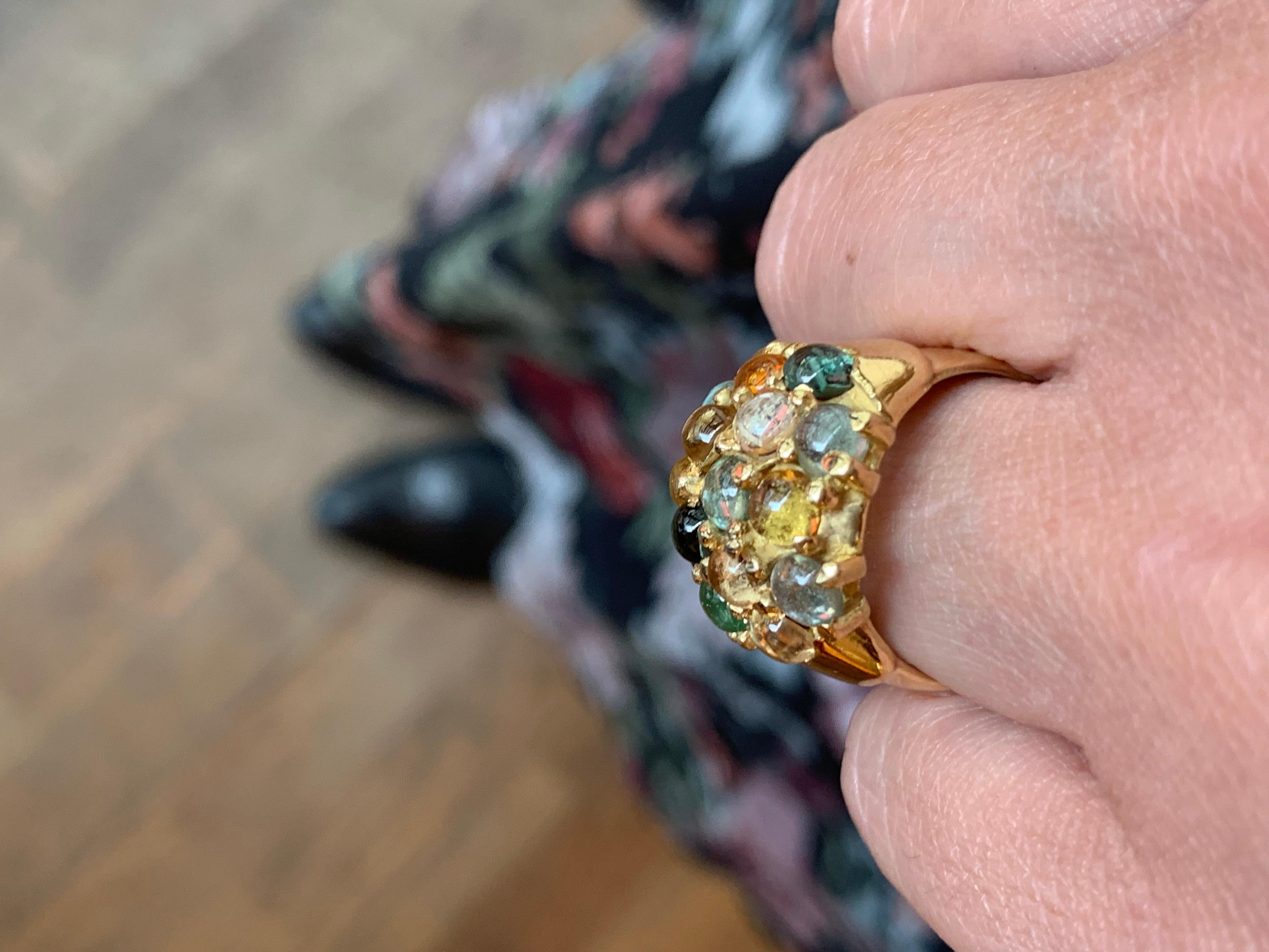 Women's Colored Gems 18 Carat Yellow Gold Tutti Frutti Italian Ring