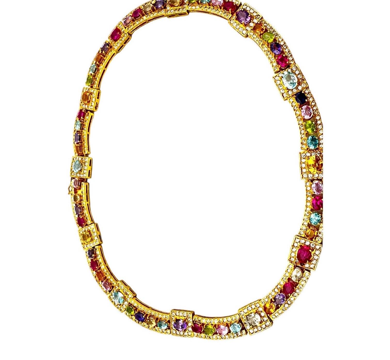 Introducing the Colored Gemstone choker – from the Gemstone pave set halo necklace collection. Featuring a stunning array of colored gemstones delicately placed along a sleek and stylish collar, this is the perfect accessory to take your wardrobe to