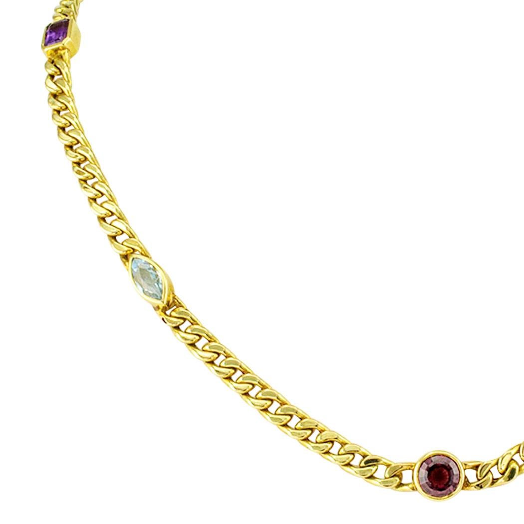 Women's Colored Gemstone Gold Link Necklace