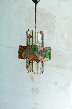 Colored Glass and Brass Chandelier