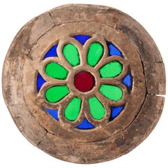 Colored Glass and Teak Wood Window from Portuguese Goa