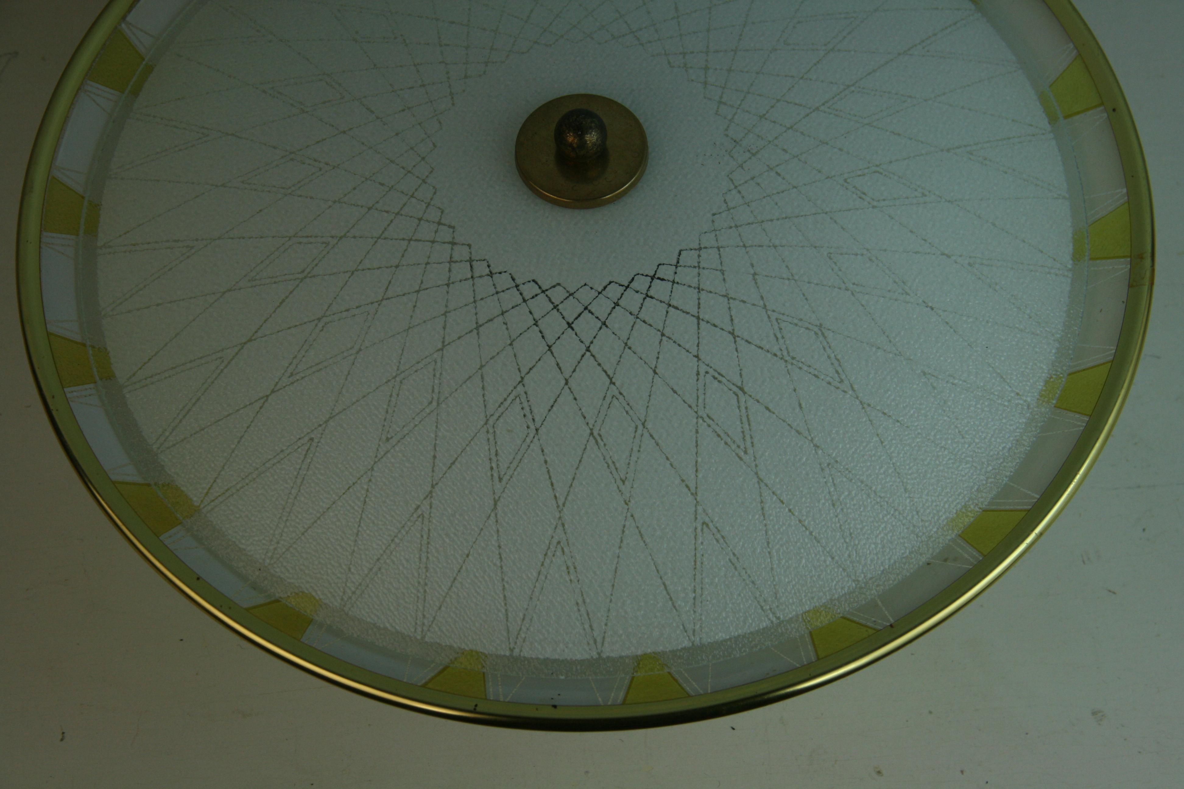 Mid Century Colored Glass Geometric Flushmount 1950's 3
