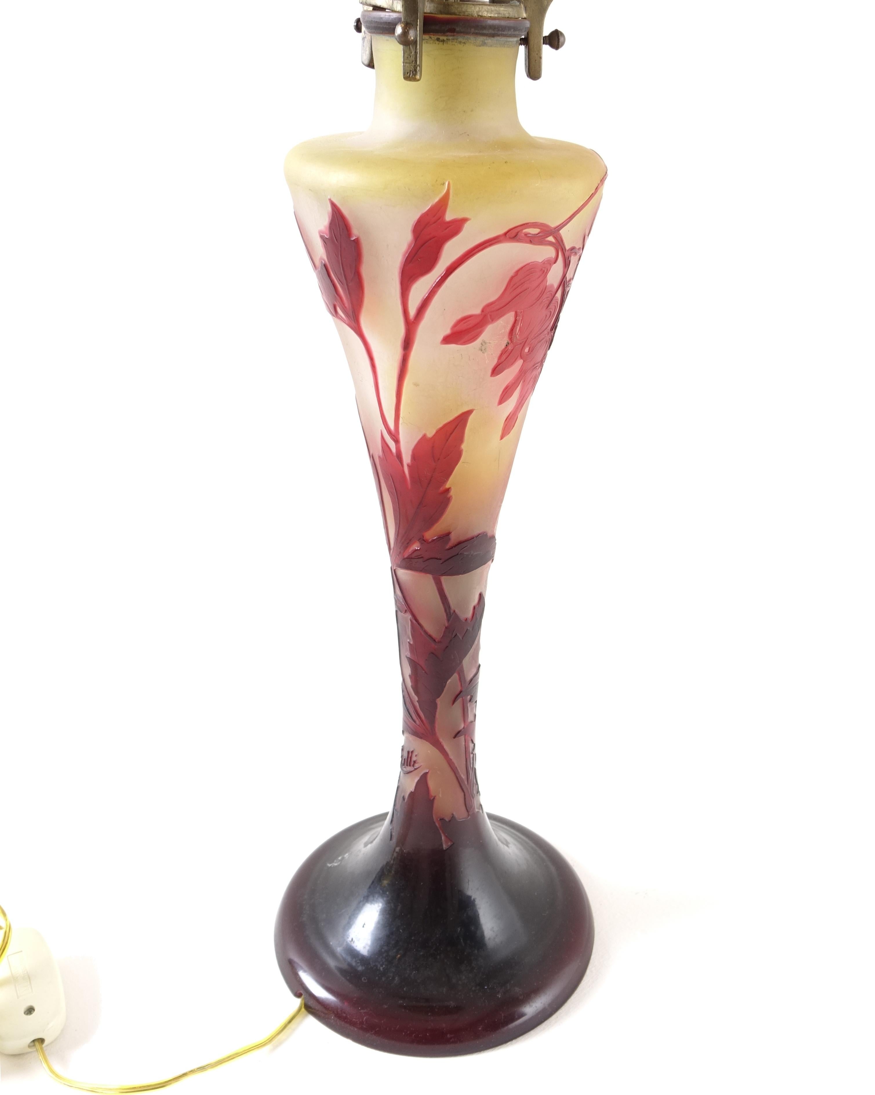 Colored Glass Lamp Signed Emilé Gallé Liberty Art Nouveau, Original 1900s 11