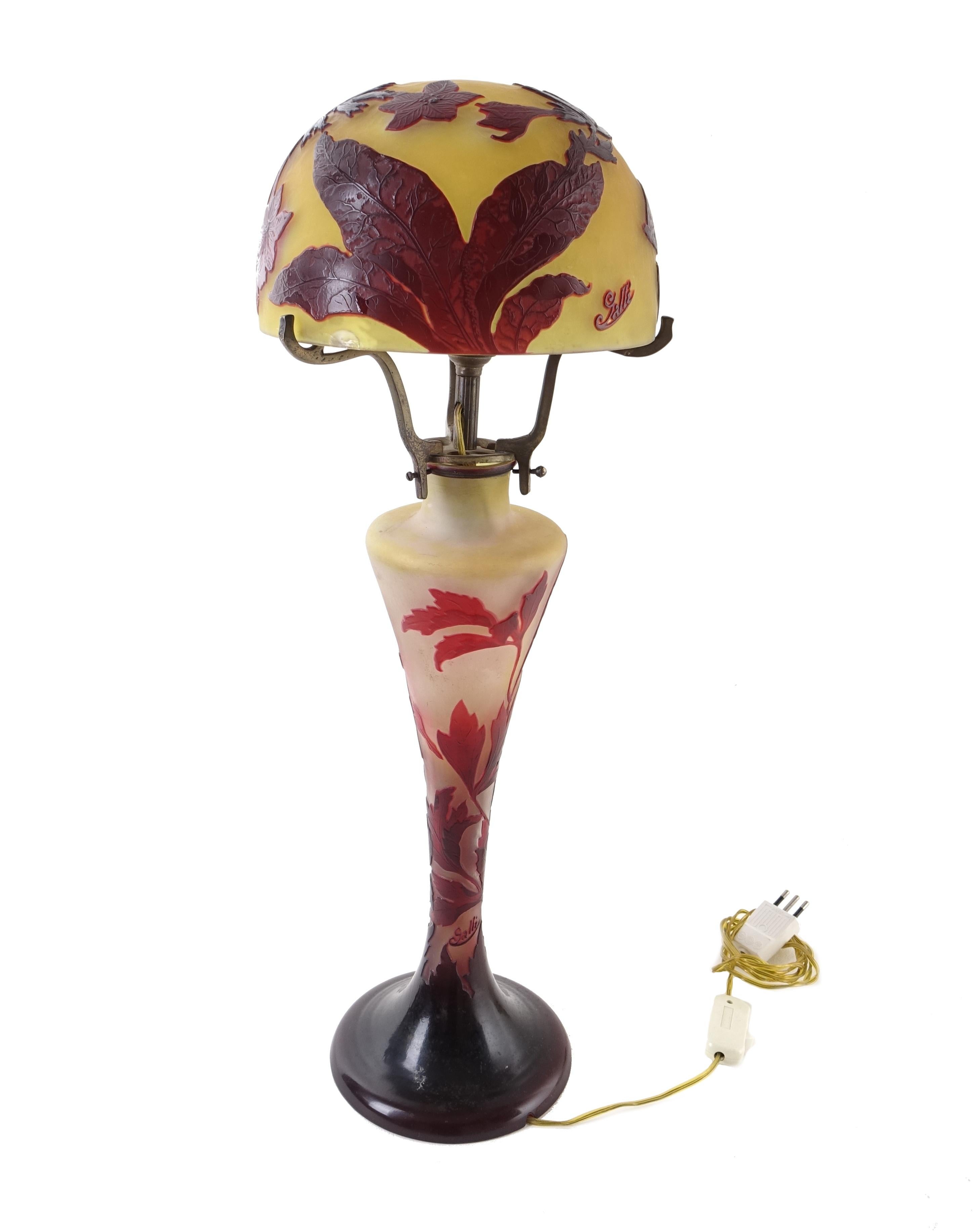 Colored Glass Lamp Signed Emilé Gallé Liberty Art Nouveau, Original 1900s 12