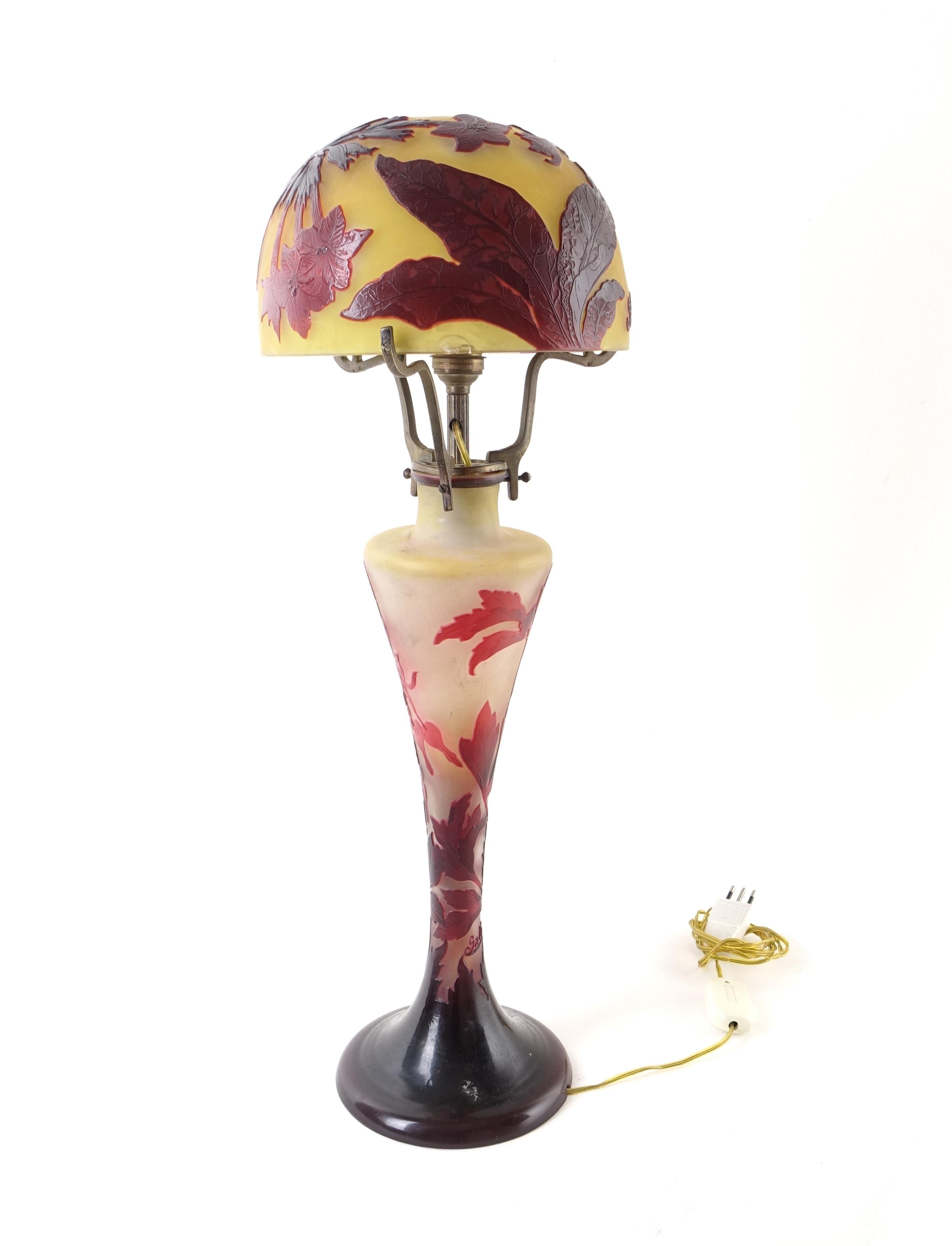 Colored Glass Lamp Signed Emilé Gallé Liberty Art Nouveau, Original 1900s 13