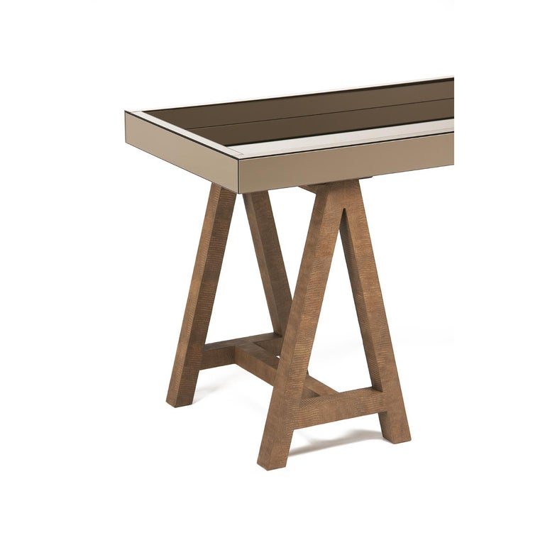 Colored Glass Top and Base Coated in Vegan Leather, Alison Console For Sale at 1stDibs