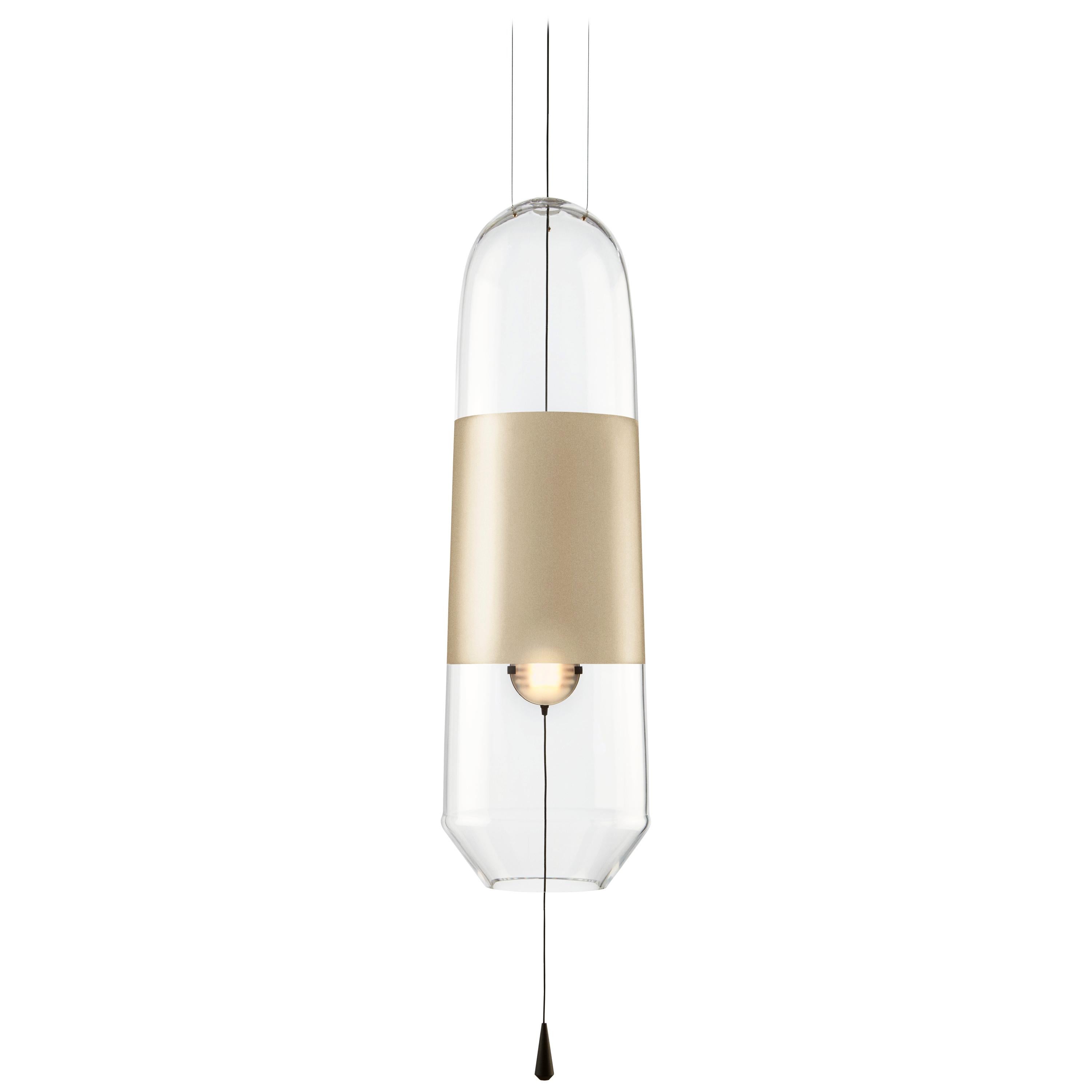 Colored Limpid Light L Pyrite Full-Swing, Pendant Light, Hand Blown Glass For Sale