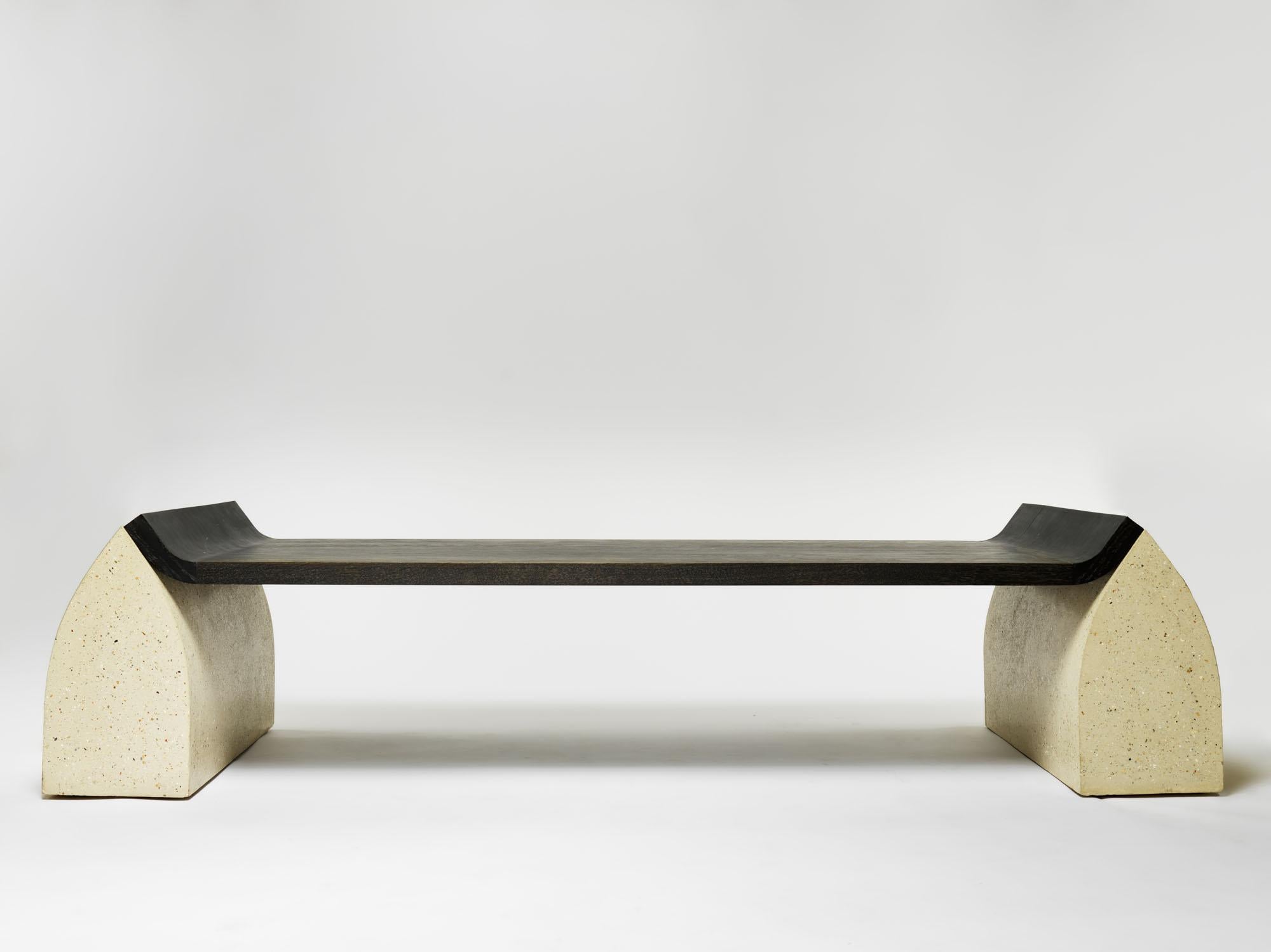 Contemporary Colored Oak 'Oiled', Granito Stone Traaf Bench Small by Tim Vranken For Sale