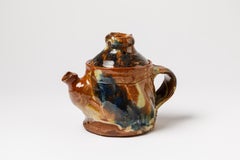 Colored Orange and Blue Abstract Ceramic Tea Pot by Josette Miquel La Borne