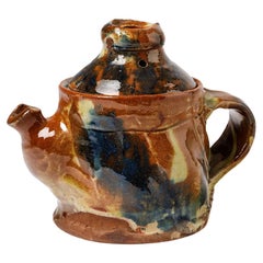 Colored Orange and Blue Abstract Ceramic Tea Pot by Josette Miquel La Borne