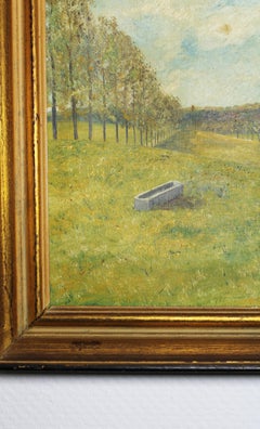 Colored painting countryside landscape 20th century french provincial style