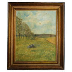 Colored painting countryside landscape 20th century french provincial style