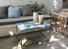 Contemporary Resin Coffee Table "Sea Marble" on Satin Stainless Steel Base