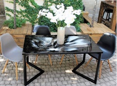 Contemporary Resin Dining Table "Swans' Promenade" on Black Satin Steel Base