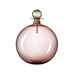 Colored Round Glass Bottle with Gold Stopper, Hand Blown Vase by Vetro Vero