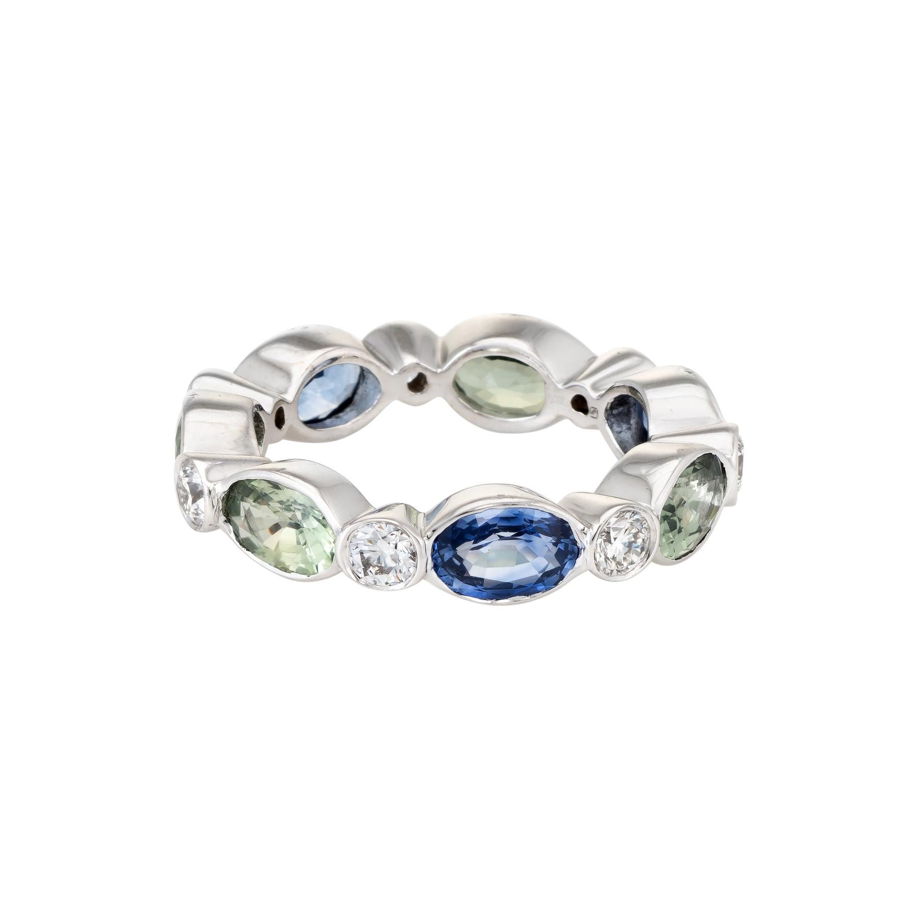Colored Sapphire Diamond Eternity Ring Sz 5.25 Vintage 18k White Gold Jewelry