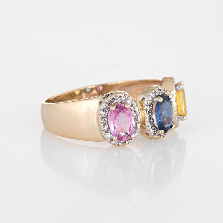 Colored Sapphire Diamond Ring Estate 14 Karat Gold Rainbow Oval Trilogy ...