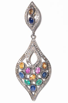 Colored Sapphires and Pavé Set Diamond Dangle Earrings
