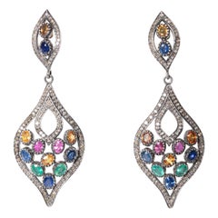 Colored Sapphires and Pavé Set Diamond Dangle Earrings