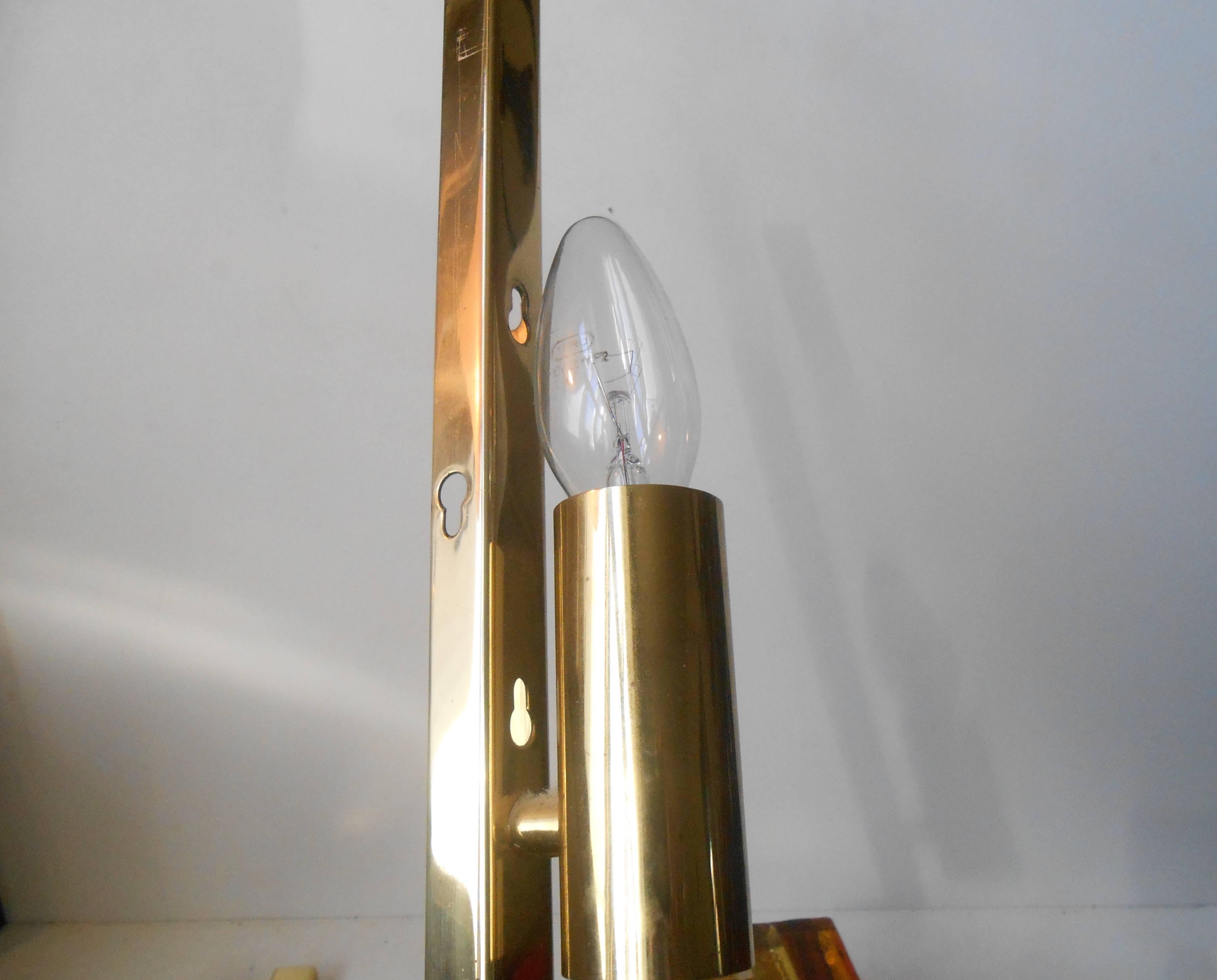 Danish Colored Stacked Glass and Gilt Wall Sconces by Svend Aage Holm Sørensen For Sale