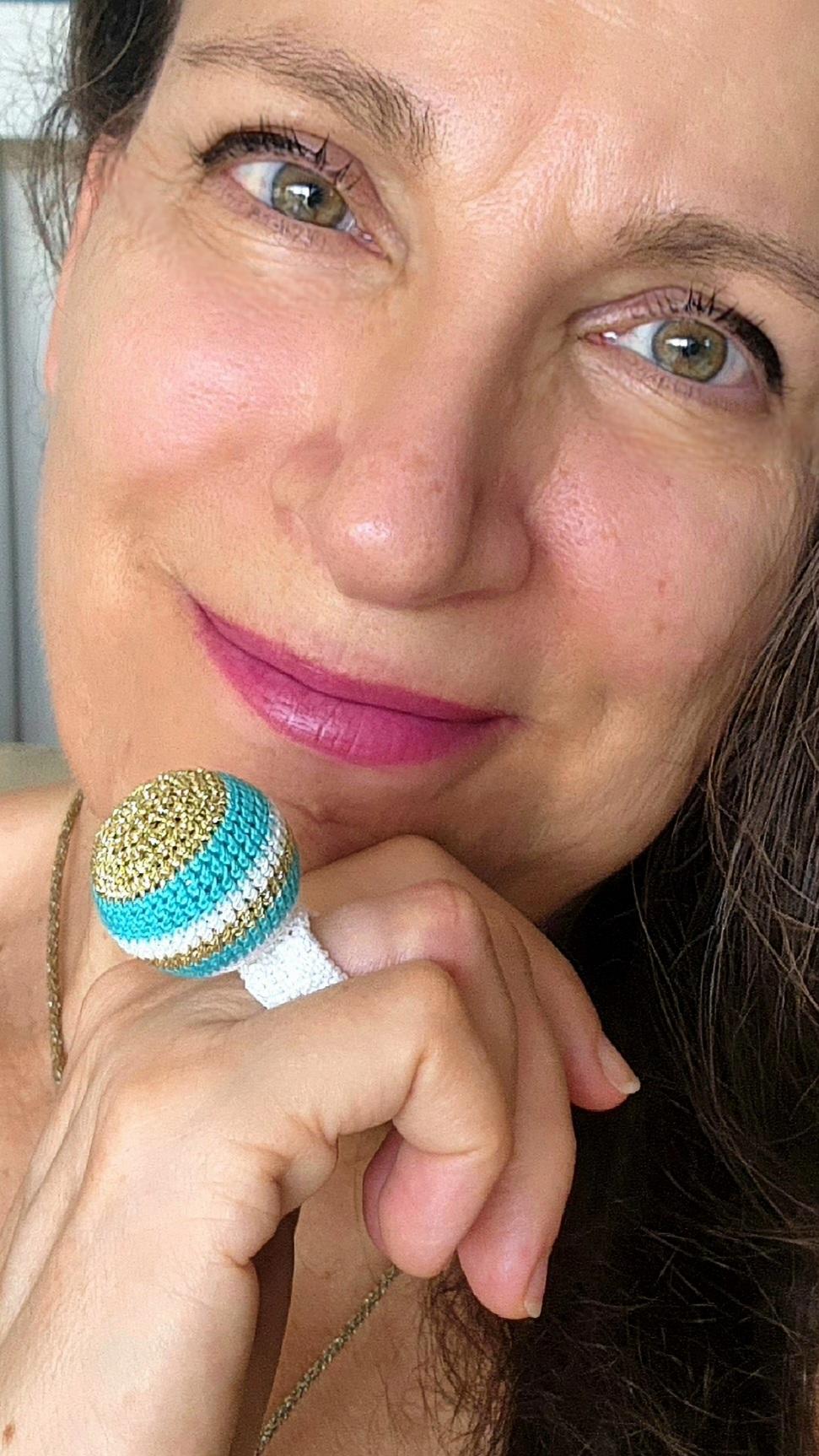 Women's or Men's Colored Threads Crochet Rings Glass Bead For Sale