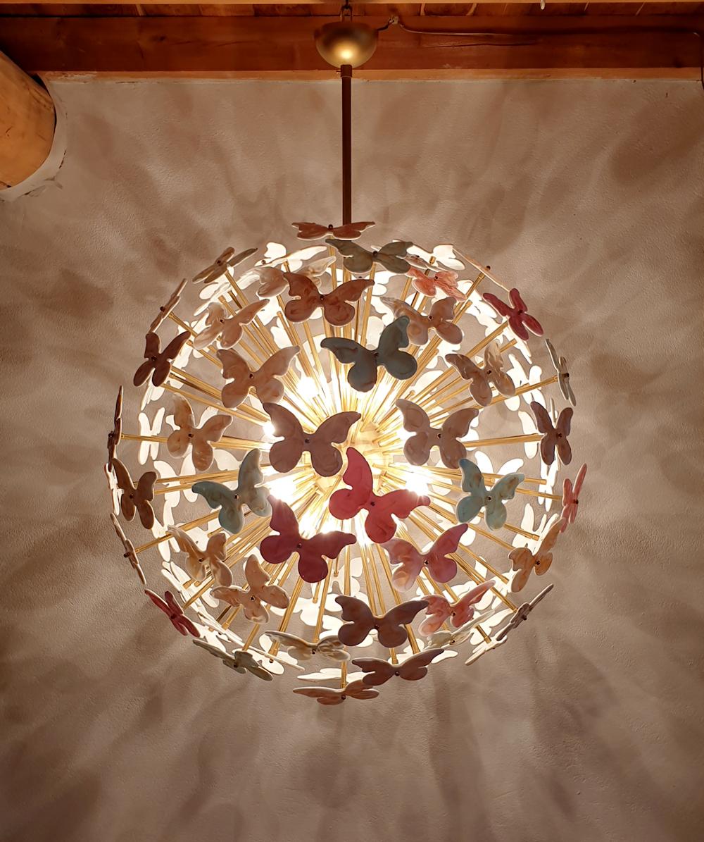 Italian Colored through Light, Large Murano Sputnik Chandelier, Mid-Century Modern 1980s