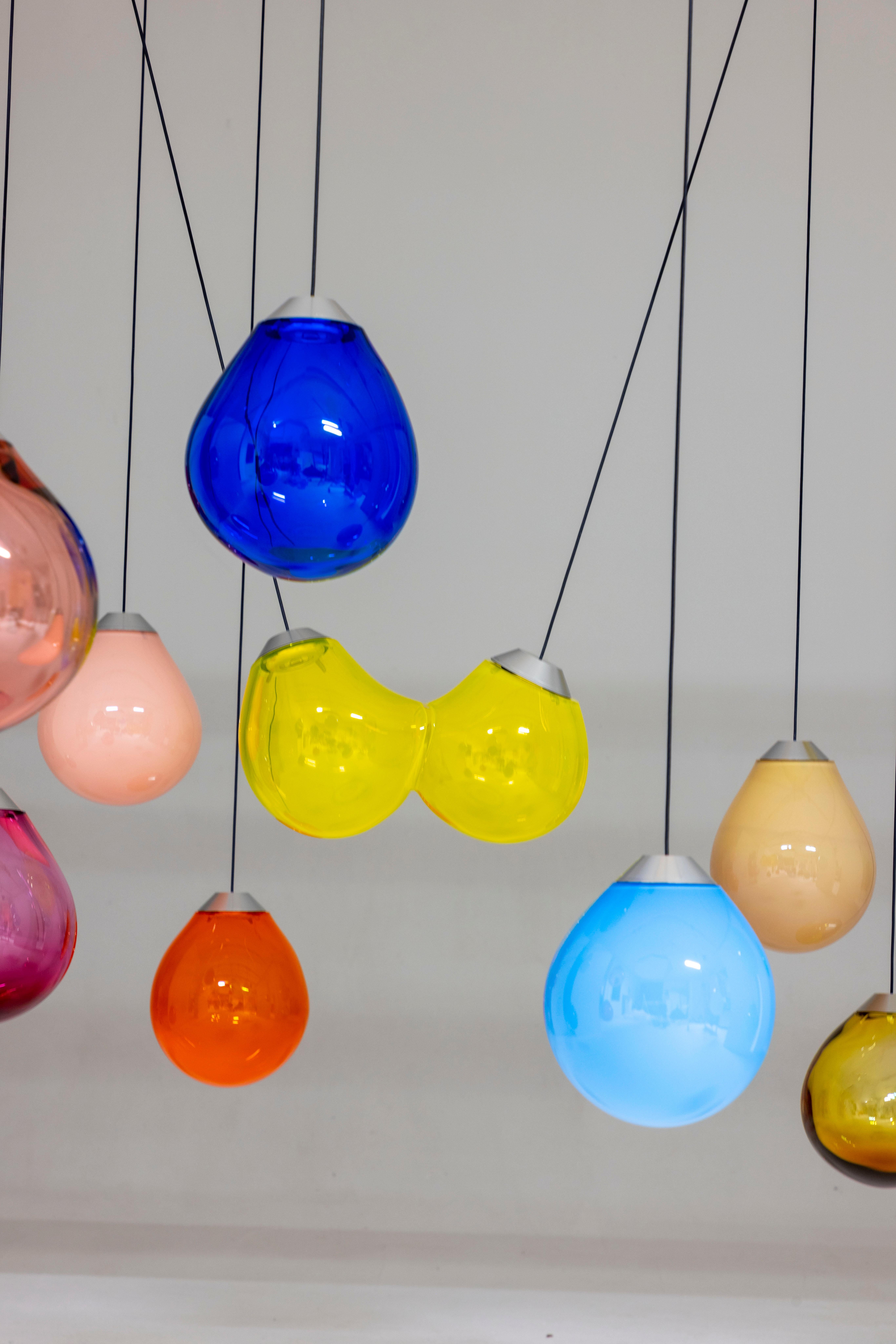 Colored Triple Momentum Blown Glass Pendants by Alex de Witte For Sale 4