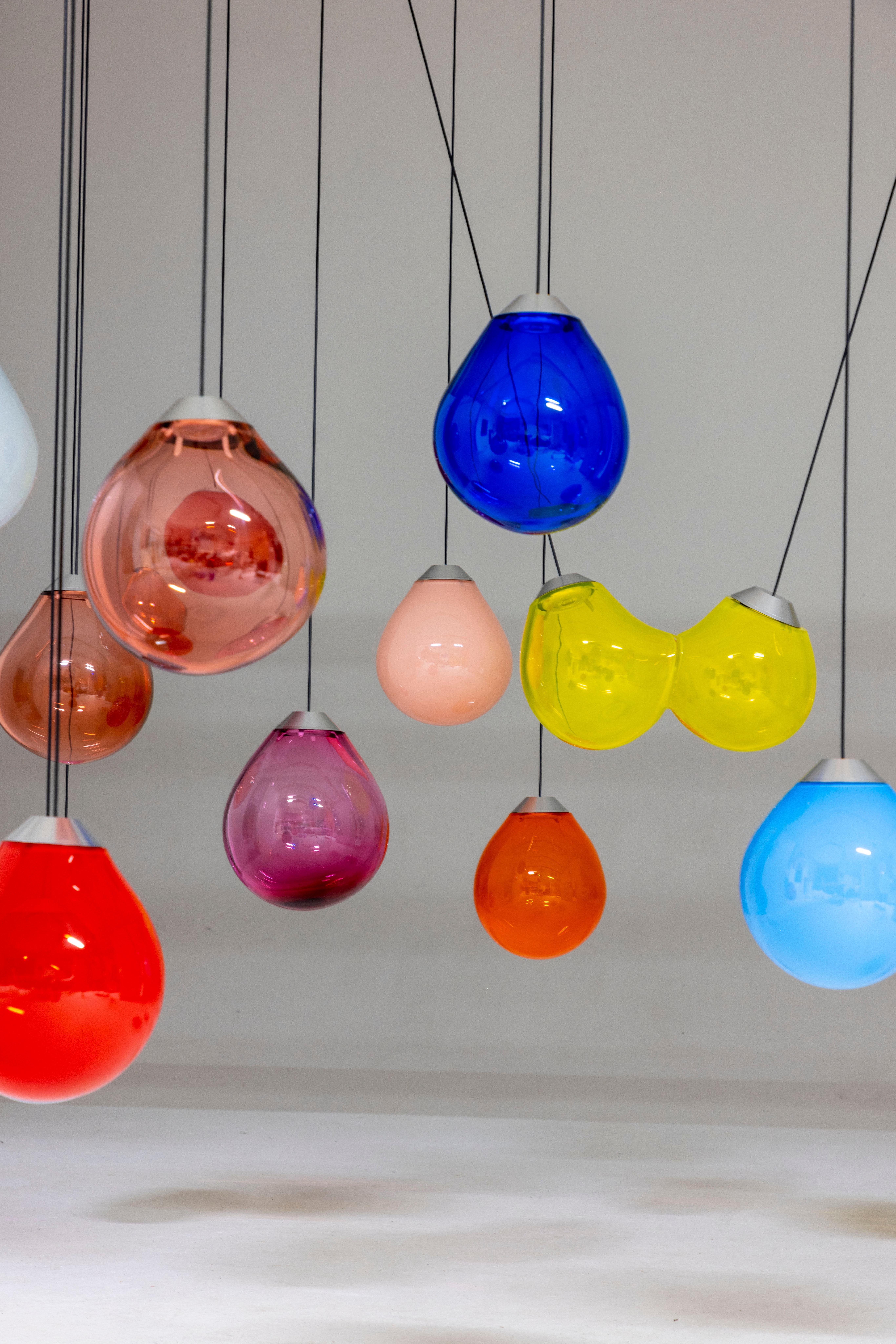 Colored Triple Momentum Blown Glass Pendants by Alex de Witte For Sale 2