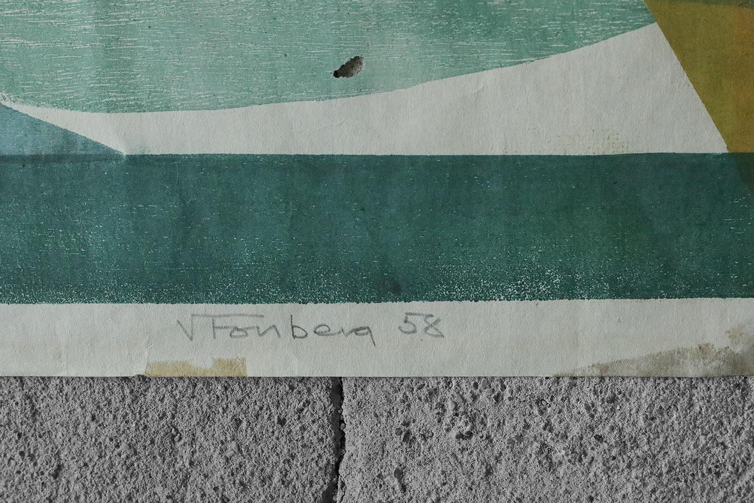 Farbiger Holzschnitt von Viking Forsberg, 1958 (Mitte des 20. Jahrhunderts) im Angebot