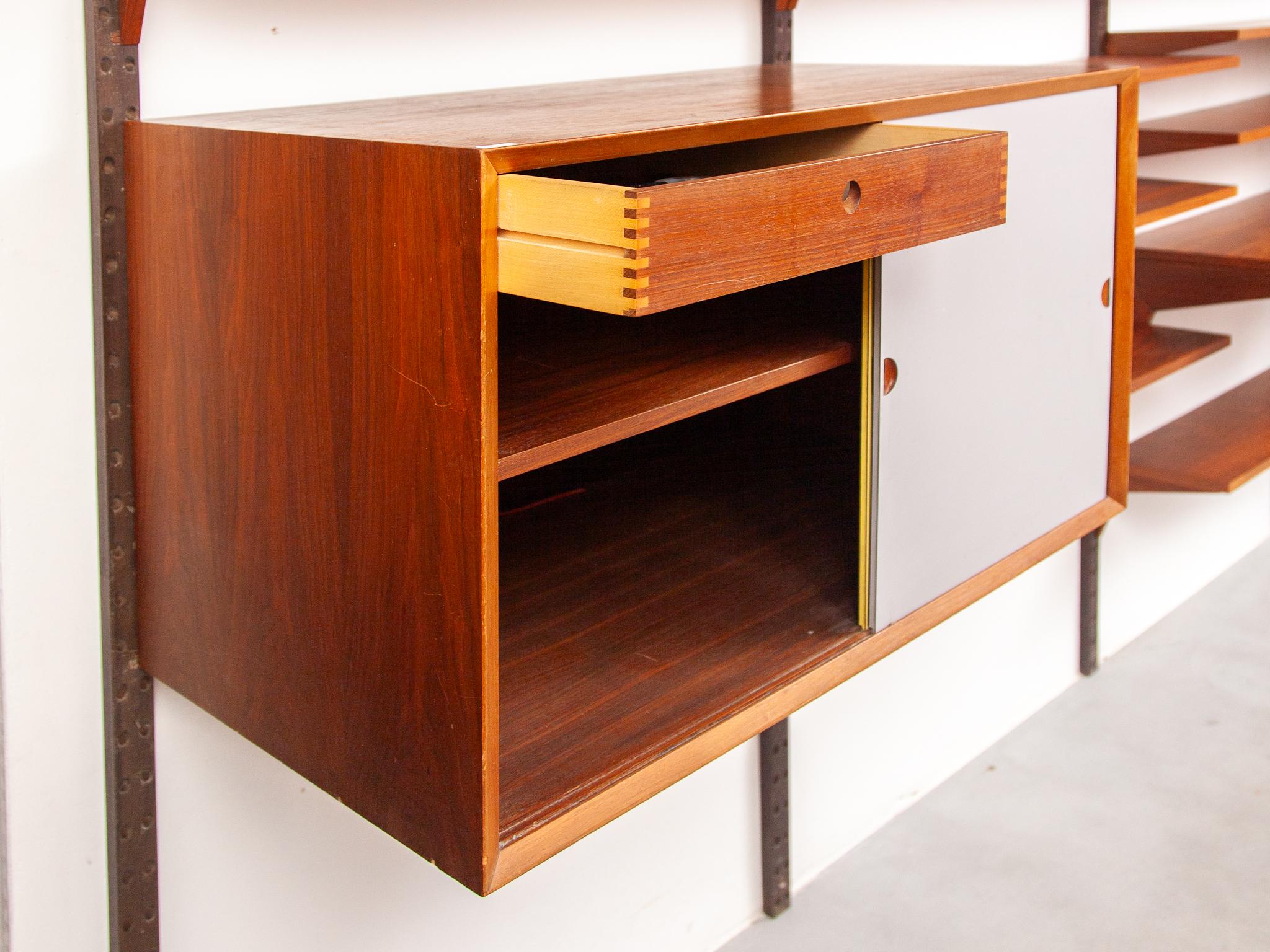 Colored Yellow, Blue and Teak Modular Wall Bookcase by Hansen & Guldborg Denmark 2