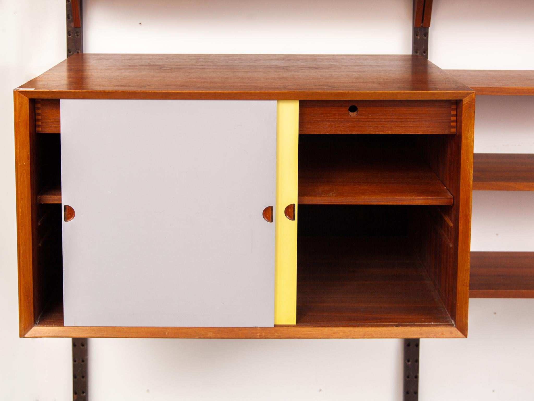 Colored Yellow, Blue and Teak Modular Wall Bookcase by Hansen & Guldborg Denmark For Sale 3