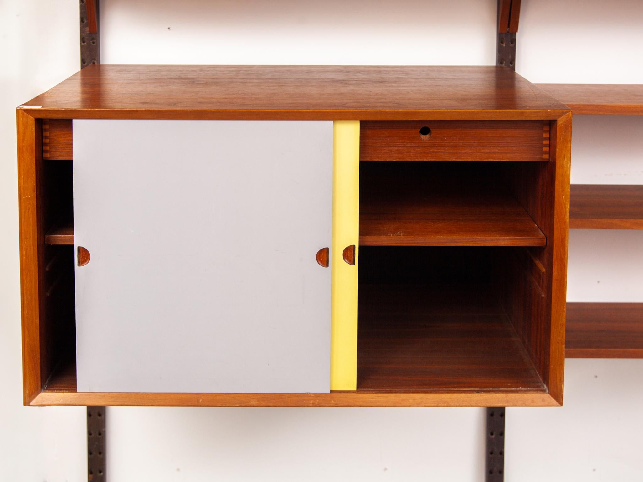 Colored Yellow, Blue and Teak Modular Wall Bookcase by Hansen & Guldborg Denmark 3