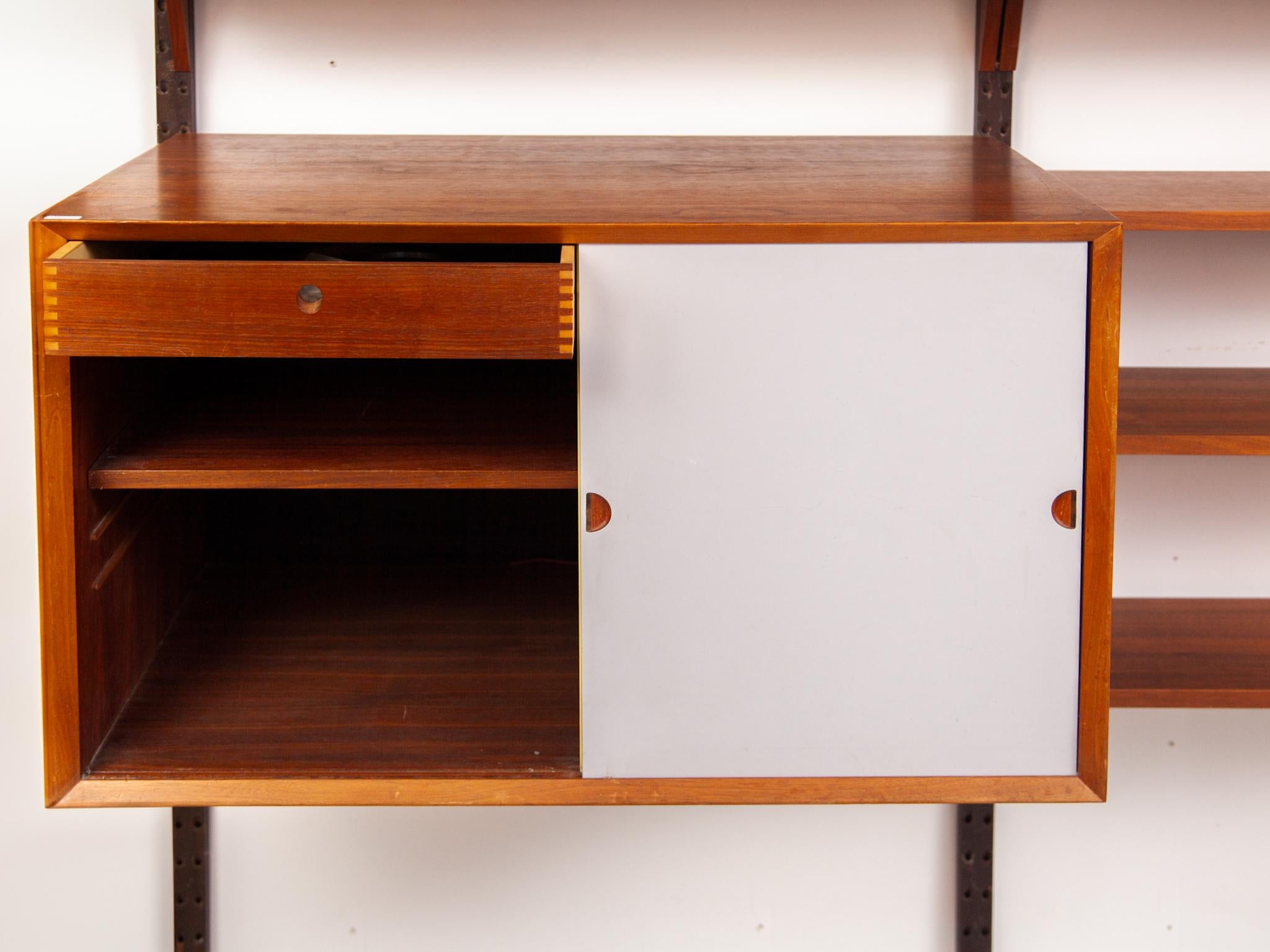 Colored Yellow, Blue and Teak Modular Wall Bookcase by Hansen & Guldborg Denmark 4