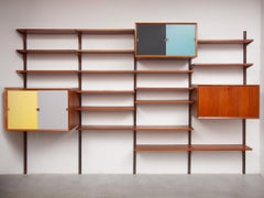 Colored Yellow, Blue and Teak Modular Wall Bookcase by Hansen & Guldborg Denmark