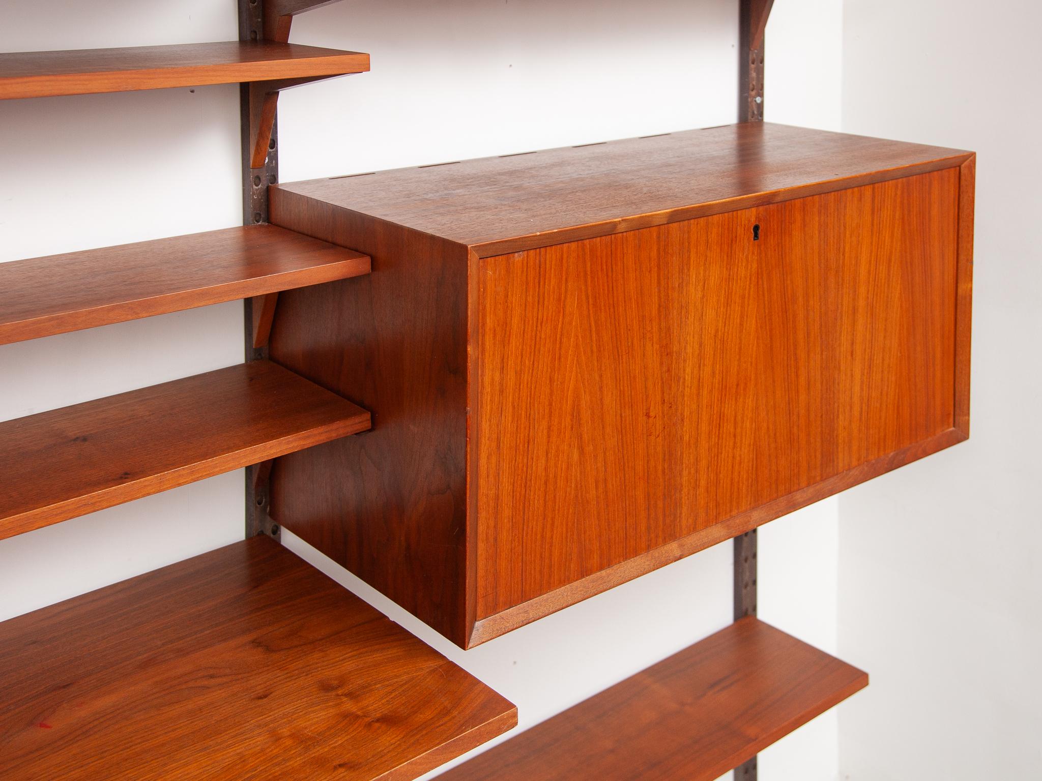 Scandinavian Modern Colored Yellow, Blue and Teak Modular Wall Bookcase by Hansen & Guldborg Denmark