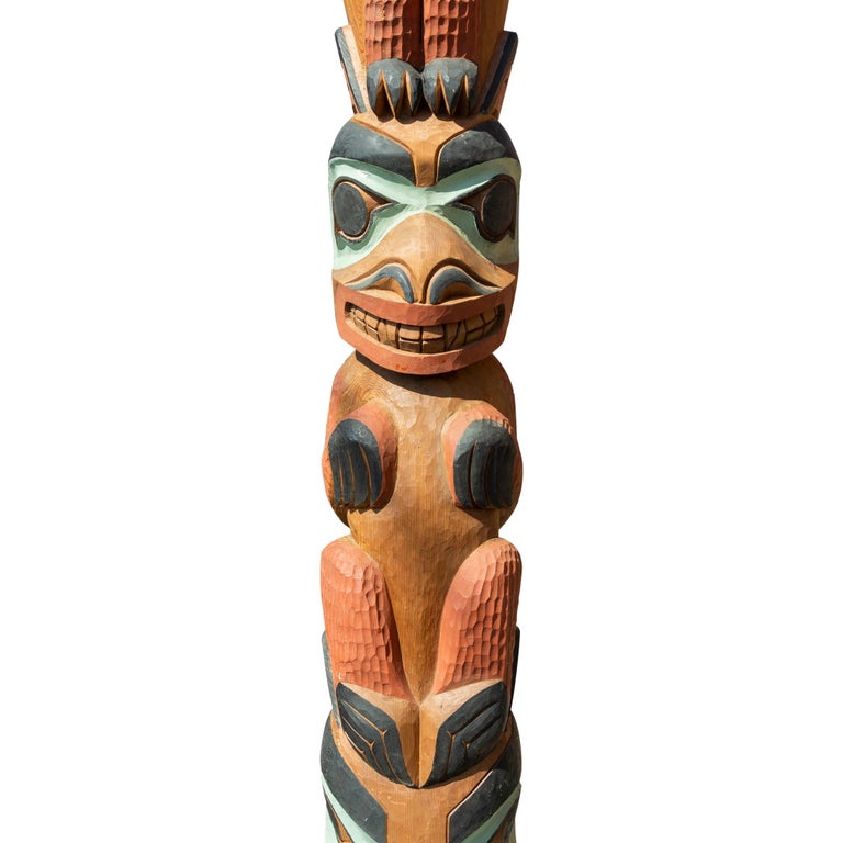 American Monumental Totem by Master Carver Leo Jacobs For Sale