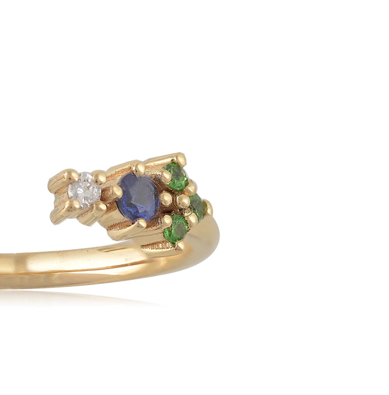 Cabochon Colorful 18 Karat Gold Ring with Diamonds, Sapphires, Tsavorites