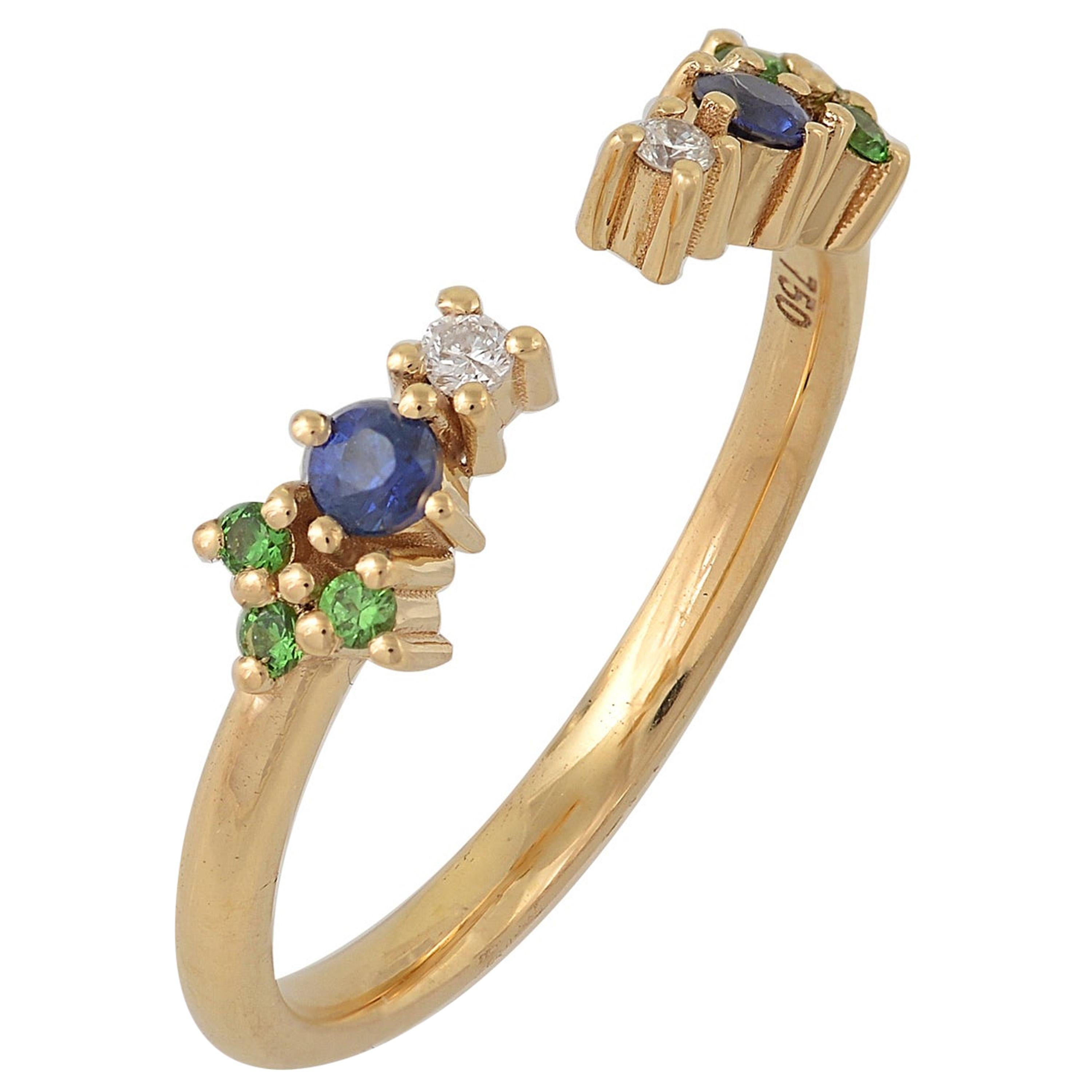 Colorful 18 Karat Gold Ring with Diamonds, Sapphires, Tsavorites
