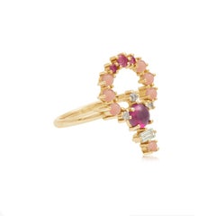 Colorful 18 Karat Gold Ring with Pink Sapphires, Diamonds, Tourmaline and Corals